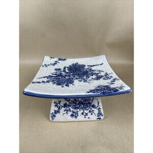 Harvest Table Centerpiece Distressed Blue & White Serving Tray Kitchen Decor 7x7